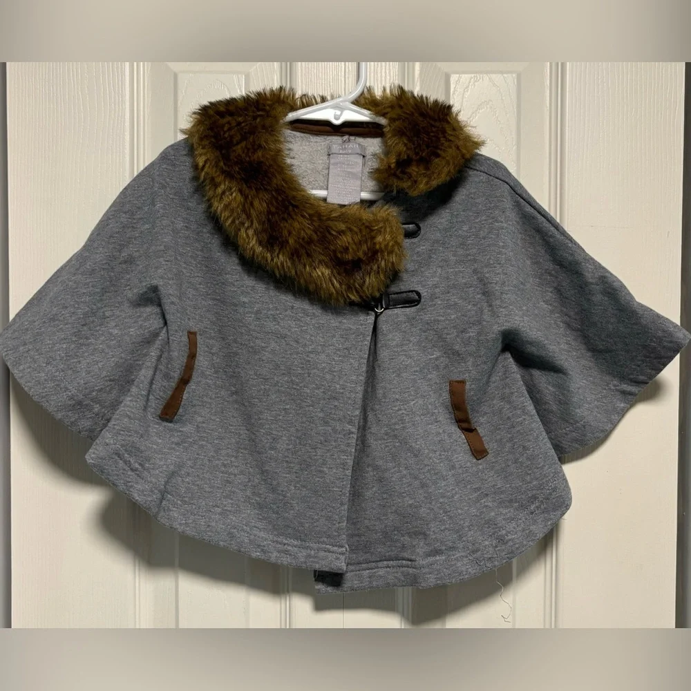 Tahari Baby Girls Poncho/Cape with Faux Fur Collar